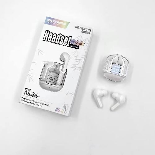 Air31 Wireless Crystal Transparent Bluetooth/airpods/earbuds ( Random Colour)